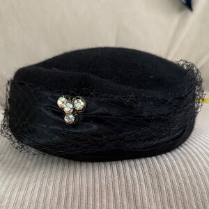 Vintage Black Women's Hat with Rhinestone Detail union made